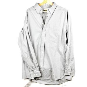 Men's Roundtree & Yorke Gold Label No-Iron Grey Gingham Dress Shirt 17 1/2 Tall